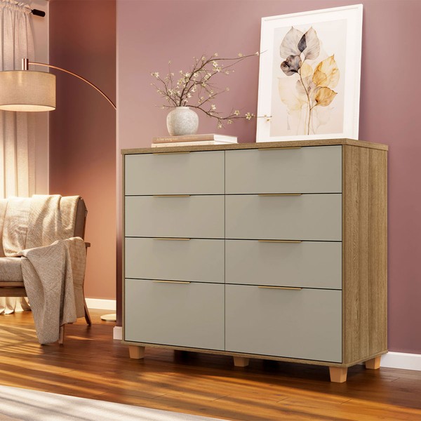 Cômoda Cairo 8 Gavetas Nature/Fendi - Pnr Móveis