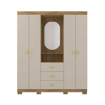 Guarda-Roupa Solteiro Lord 4 Portas 3 Gavetas Nature/Fendi - Pnr Móveis