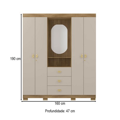 Guarda-Roupa Solteiro Lord 4 Portas 3 Gavetas Nature/Fendi - Pnr Móveis
