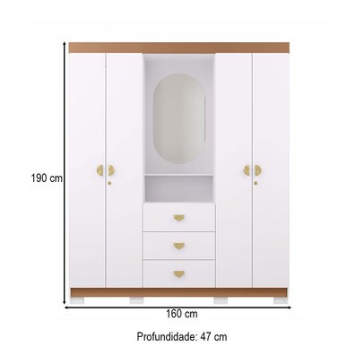 Guarda-Roupa Solteiro Lord 4 Portas 3 Gavetas Flex Branco/Camarim - Pnr Móveis