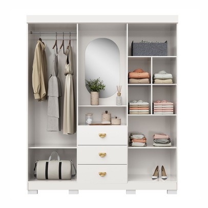 Guarda-Roupa Solteiro Lord 4 Portas 3 Gavetas Flex Branco/Camarim - Pnr Móveis