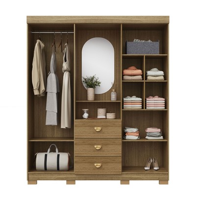 Guarda-Roupa Solteiro Lord 4 Portas 3 Gavetas Nature/Brisa - Pnr Móveis