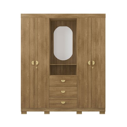 Guarda-Roupa Solteiro Lord 4 Portas 3 Gavetas Nature/Brisa - Pnr Móveis