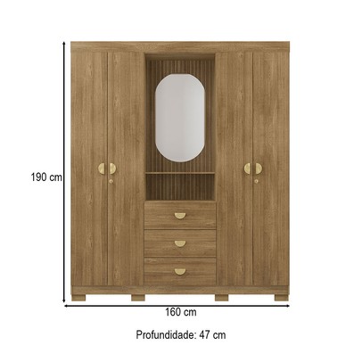 Guarda-Roupa Solteiro Lord 4 Portas 3 Gavetas Nature/Brisa - Pnr Móveis