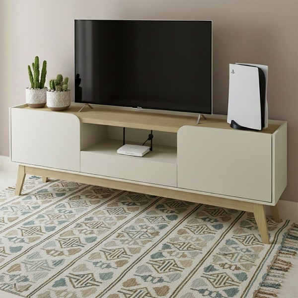 Rack para TV Até 65 Polegadas 2 Portas 1 Gaveta R1496 Arenas/Carvalho Tropical  - Tecno Mobili