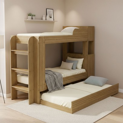 Beliche com Cama Auxiliar 1 Porta com Baú Cm8055 Amêndoa - Tecno Mobili