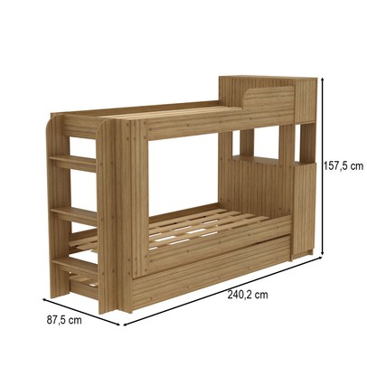 Beliche com Cama Auxiliar 1 Porta com Baú Cm8055 Amêndoa - Tecno Mobili