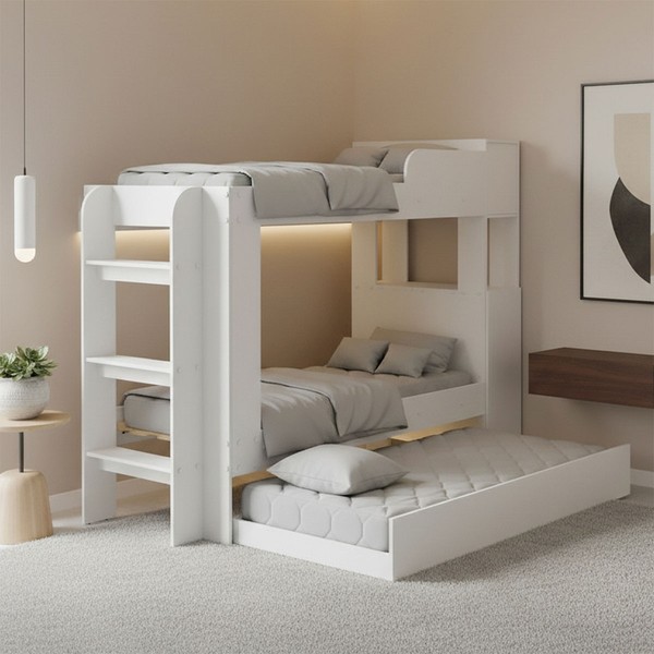 Beliche com Cama Auxiliar 1 Porta com Baú Cm8055 Branco - Tecno Mobili