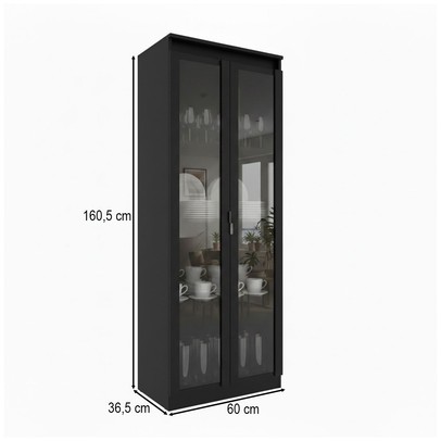Cristaleira 2 Portas com Vidro Cr6004 Preto - Tecno Mobili
