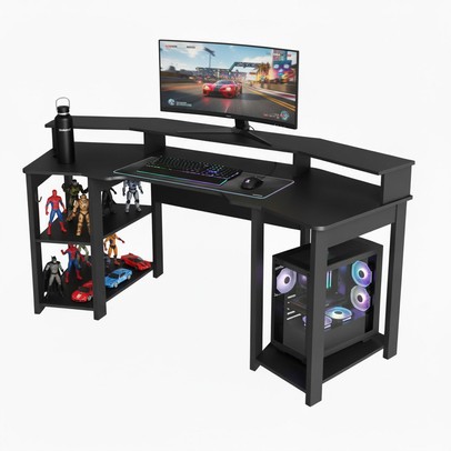 Mesa Gamer para 2 Monitores 3 Prateleiras Preto Me4167 - Tecno Mobili