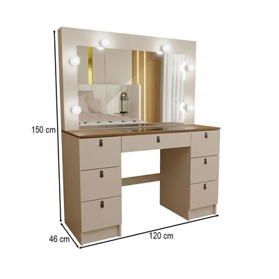 Penteadeira Camarim Yara 7 Gavetas com Espelho Off White/Freijó - Panorama Móveis
