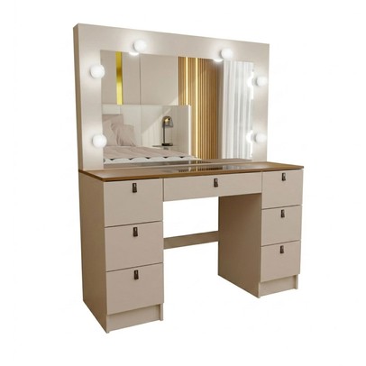 Penteadeira Camarim Yara 7 Gavetas com Espelho Off White/Freijó - Panorama Móveis