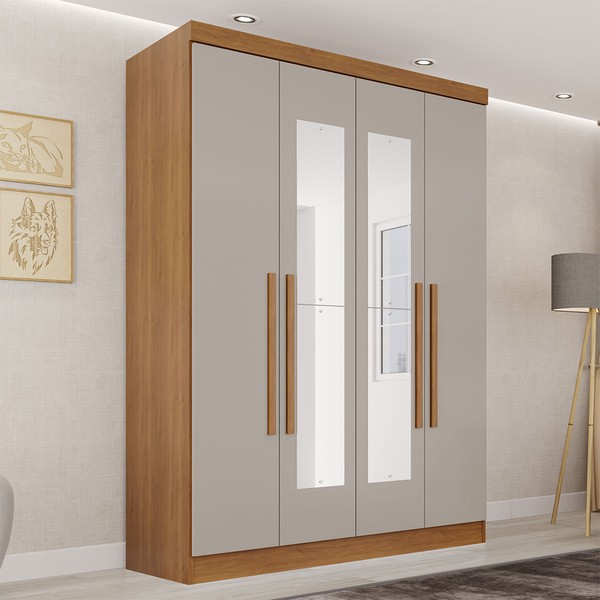 Guarda Roupa Max Plus 4 Portas 2 Gavetas com Espelho Cinamomo/Off - Pnr Móveis