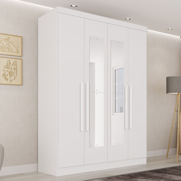 Guarda Roupa Max Plus 4 Portas 2 Gavetas com Espelho Branco - Pnr Móveis