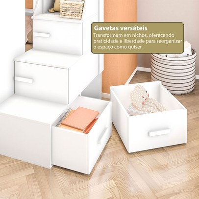 Beliche Luar 2 Gavetas com Escada Multifuncional Branco - Pnr Móveis