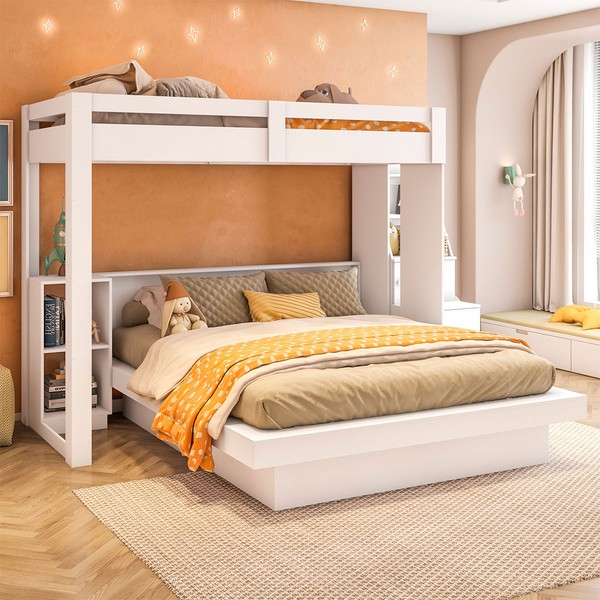 Beliche Luar 2 Gavetas com Escada Multifuncional Branco - Pnr Móveis