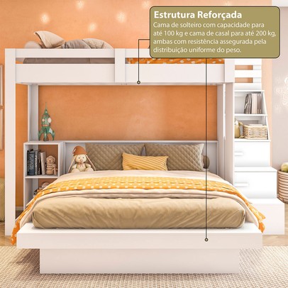 Beliche Luar 2 Gavetas com Escada Multifuncional Branco - Pnr Móveis