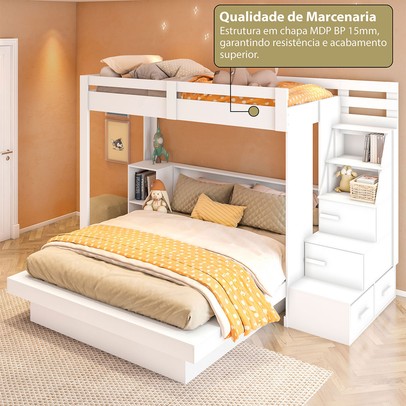 Beliche Luar 2 Gavetas com Escada Multifuncional Branco - Pnr Móveis