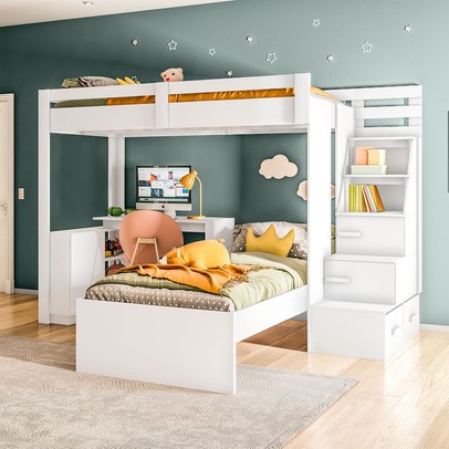 Beliche Luar 3 Portas 2 Gavetas com Escada e Escrivaninha Branco -  Pnr Móveis