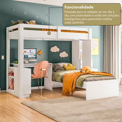 Beliche Luar 3 Portas 2 Gavetas com Escada e Escrivaninha Branco -  Pnr Móveis