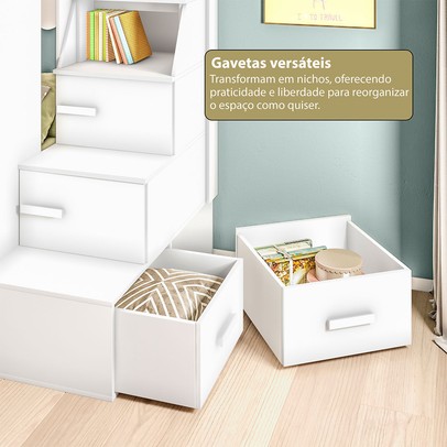 Beliche Luar 3 Portas 2 Gavetas com Escada e Escrivaninha Branco -  Pnr Móveis