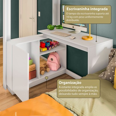 Beliche Luar 3 Portas 2 Gavetas com Escada e Escrivaninha Branco -  Pnr Móveis