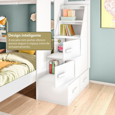 Beliche Luar 3 Portas 2 Gavetas com Escada e Escrivaninha Branco -  Pnr Móveis