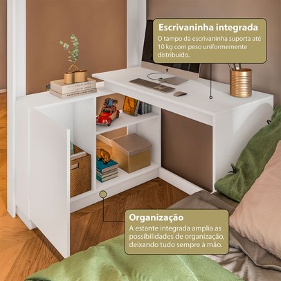 Beliche Luare 3 Portas 2 Gavetas com Escada e Escrivaninha Branco - Pnr Móveis