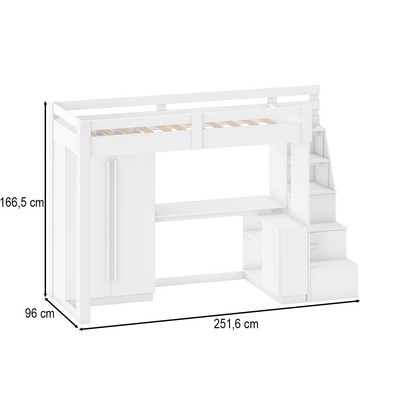 Cama Infantil Luar 5 Portas 2 Gavetas com Escrivaninha Branco - Pnr Móveis