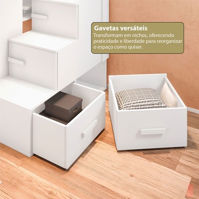 Cama Infantil Luar 5 Portas 2 Gavetas com Escrivaninha Branco - Pnr Móveis