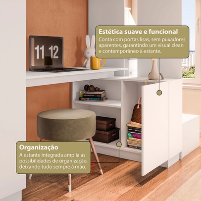 Cama Infantil Luar 5 Portas 2 Gavetas com Escrivaninha Branco - Pnr Móveis