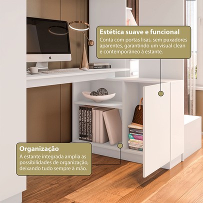 Cama Infantil Luare 5 Portas 2 Gavetas com Escrivaninha Branco - Pnr Móveis