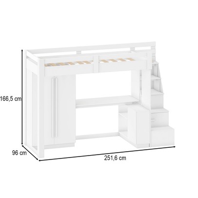 Cama Solteiro Luare 5 Portas 2 Gavetas com Escrivaninha Branco - Pnr Móveis