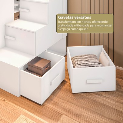 Cama Solteiro Luare 5 Portas 2 Gavetas com Escrivaninha Branco - Pnr Móveis