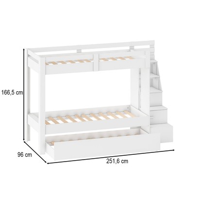 Beliche com Cama Auxiliar Luar 2 Gavetas com Escada Multifuncional Branco - Pnr Móveis