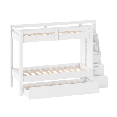 Beliche com Cama Auxiliar Luar 2 Gavetas com Escada Multifuncional Branco - Pnr Móveis