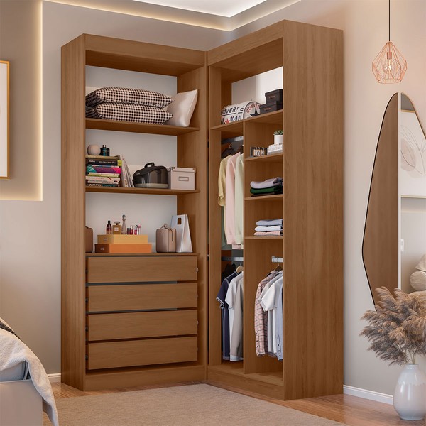 Closet Casal Salvo 4 Gavetas 7 Prateleiras Freijó/Branco - Pnr Móveis