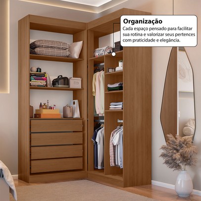 Guarda-Roupa Casal Modulado Salvo 4 Portas 4 Gavetas Branco/Freijó - Pnr Móveis