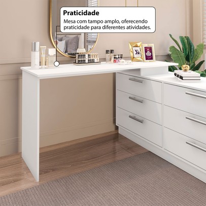 Cômoda com Mesa Escrivaninha Rocher 6 Gavetas Branco - Pnr Móveis