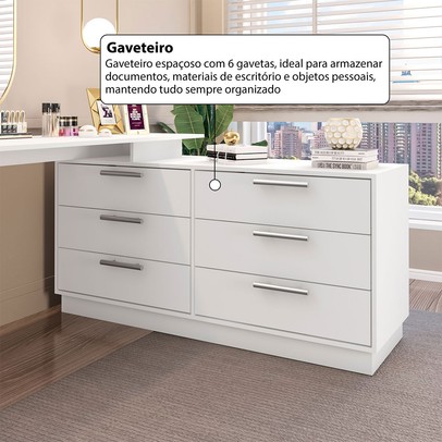 Cômoda com Mesa Escrivaninha Rocher 6 Gavetas Branco - Pnr Móveis