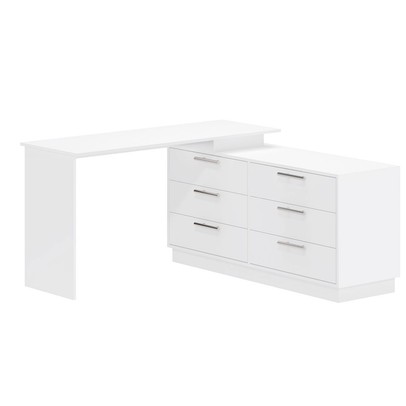 Cômoda com Mesa Escrivaninha Rocher 6 Gavetas Branco - Pnr Móveis