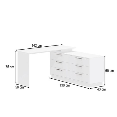 Cômoda com Mesa Escrivaninha Rocher 6 Gavetas Branco - Pnr Móveis
