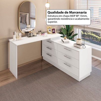 Cômoda com Mesa Escrivaninha Rocher 6 Gavetas Branco - Pnr Móveis
