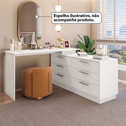 Cômoda com Mesa Escrivaninha Rocher 6 Gavetas Branco - Pnr Móveis