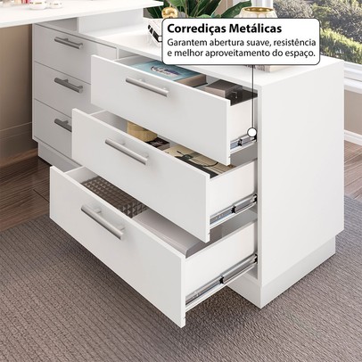 Cômoda com Mesa Escrivaninha Rocher 6 Gavetas Branco - Pnr Móveis