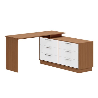 Cômoda com Mesa Escrivaninha Rocher 6 Gavetas Freijó/Branco - Pnr Móveis