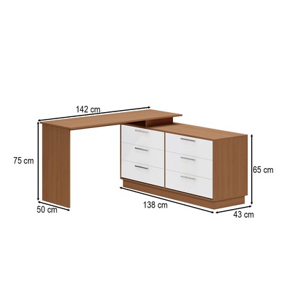 Cômoda com Mesa Escrivaninha Rocher 6 Gavetas Freijó/Branco - Pnr Móveis