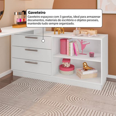 Cômoda com Penteadeira Rocher 3 Gavetas 2 Nichos Branco - Pnr Móveis