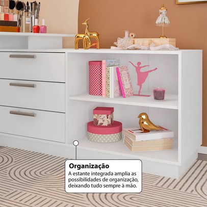 Cômoda com Penteadeira Rocher 3 Gavetas 2 Nichos Branco - Pnr Móveis