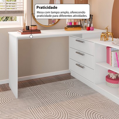 Cômoda com Penteadeira Rocher 3 Gavetas 2 Nichos Branco - Pnr Móveis